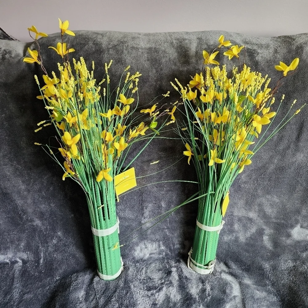 NWT lot of 2 Yellow Forsythia & Grass Bundle 24' spring summer home decor accent